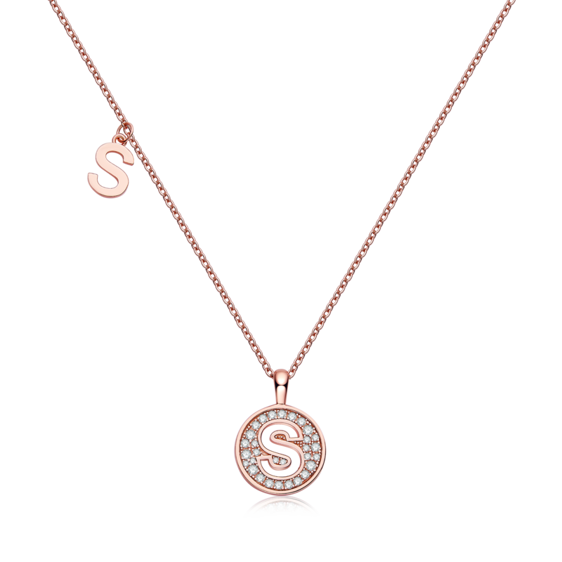 S pendant S925 silver plated rose gold Moissanite diamond light luxury letter necklace
